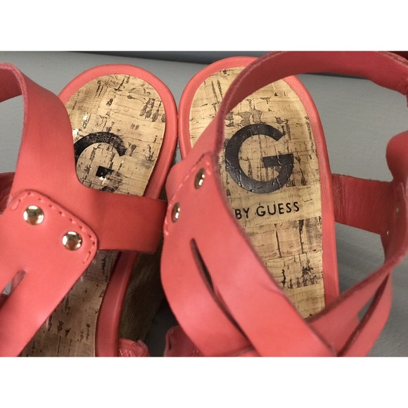 Guess Ethela Coral Pink Sandal Women’s Size 7 Wedge - Picture 6 of 10